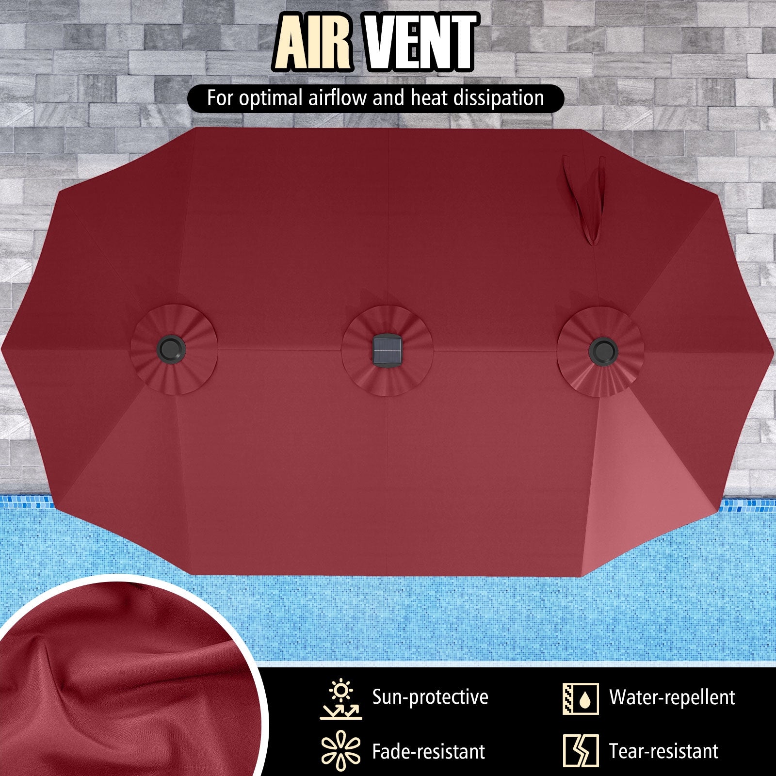 15.5 FT Extra-Large Patio Umbrella with LED Solar Lights and Crank Handle, Red Outdoor Umbrellas at Gallery Canada