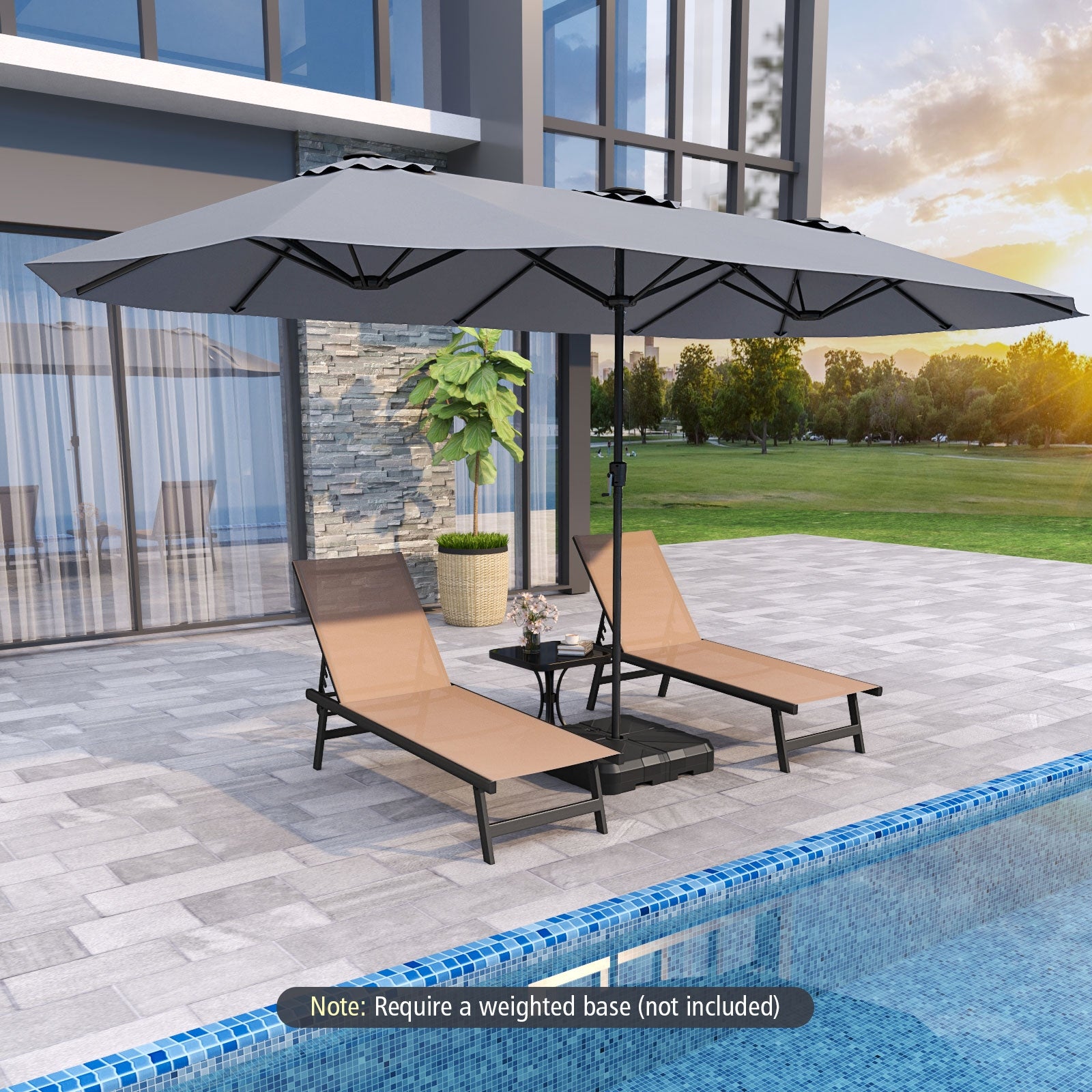 15.5 FT Extra-Large Patio Umbrella, LED Solar Lights, Crank Handle, Gray Outdoor Umbrellas at Gallery Canada