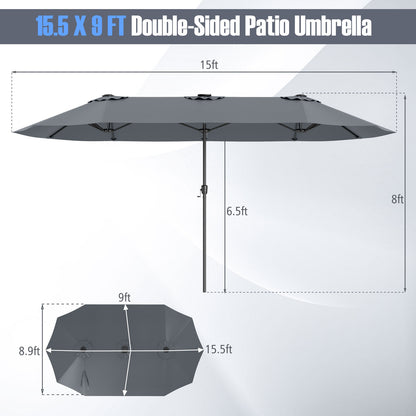 15.5 FT Extra-Large Patio Umbrella, LED Solar Lights, Crank Handle, Gray Outdoor Umbrellas at Gallery Canada