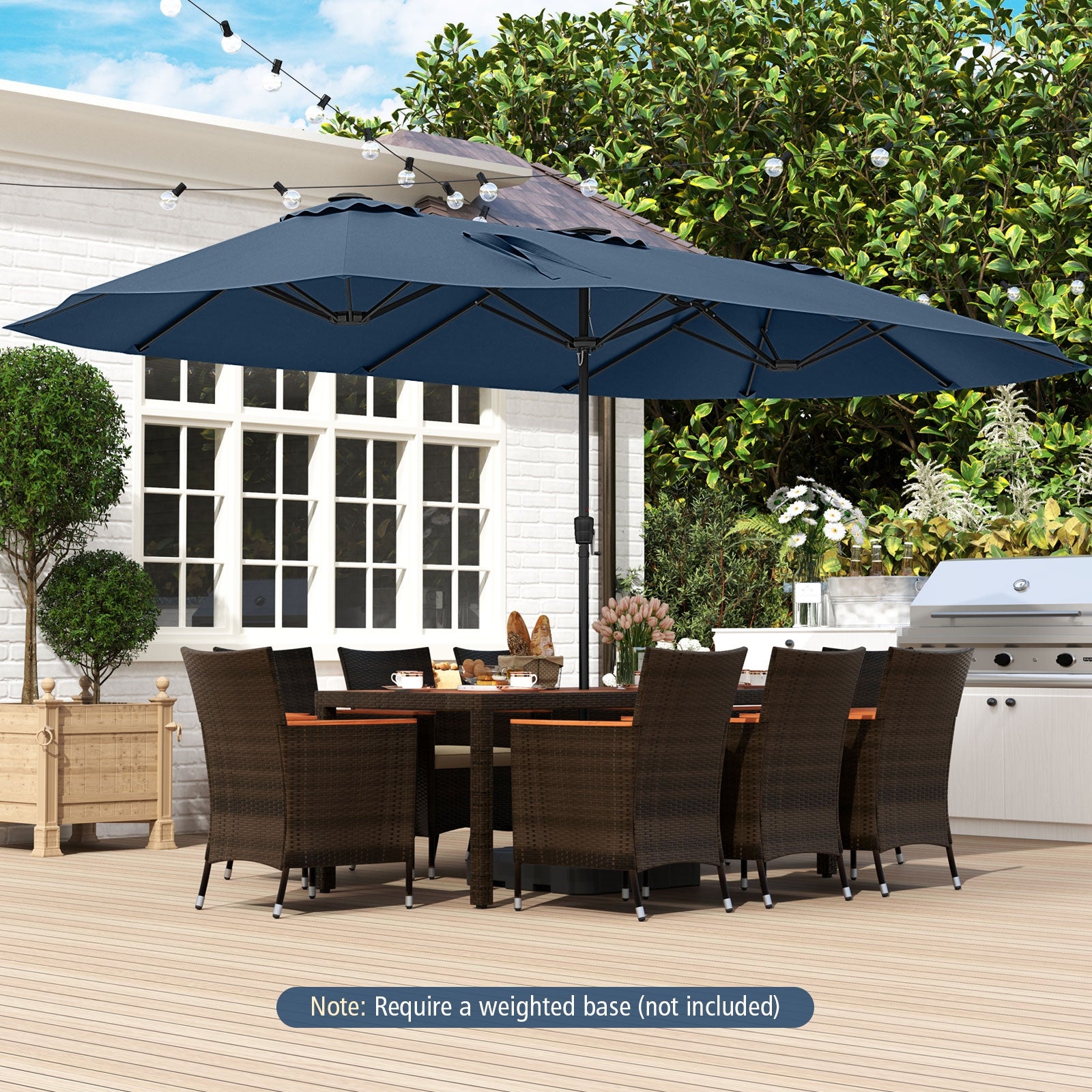 15.5 FT Patio Umbrella, LED Solar Lights, Crank Handle, Navy Outdoor Umbrellas at Gallery Canada