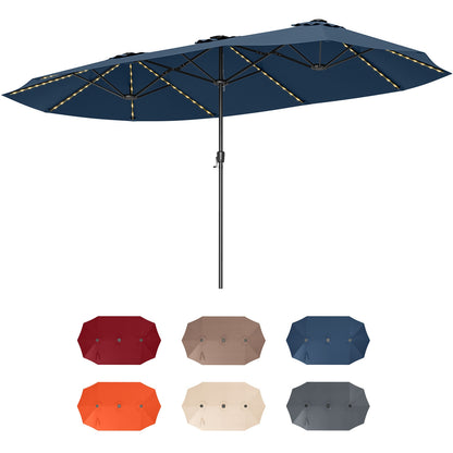 15.5 FT Patio Umbrella, LED Solar Lights, Crank Handle, Navy Outdoor Umbrellas Navy at Gallery Canada