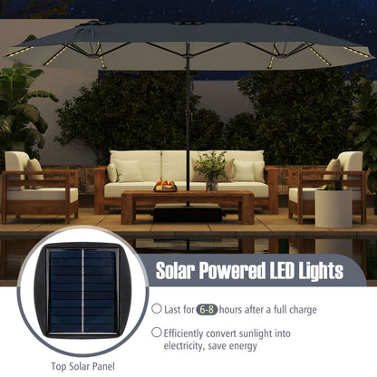15.5 FT Extra-Large Patio Umbrella, LED Solar Lights, Crank Handle, Gray Outdoor Umbrellas at Gallery Canada