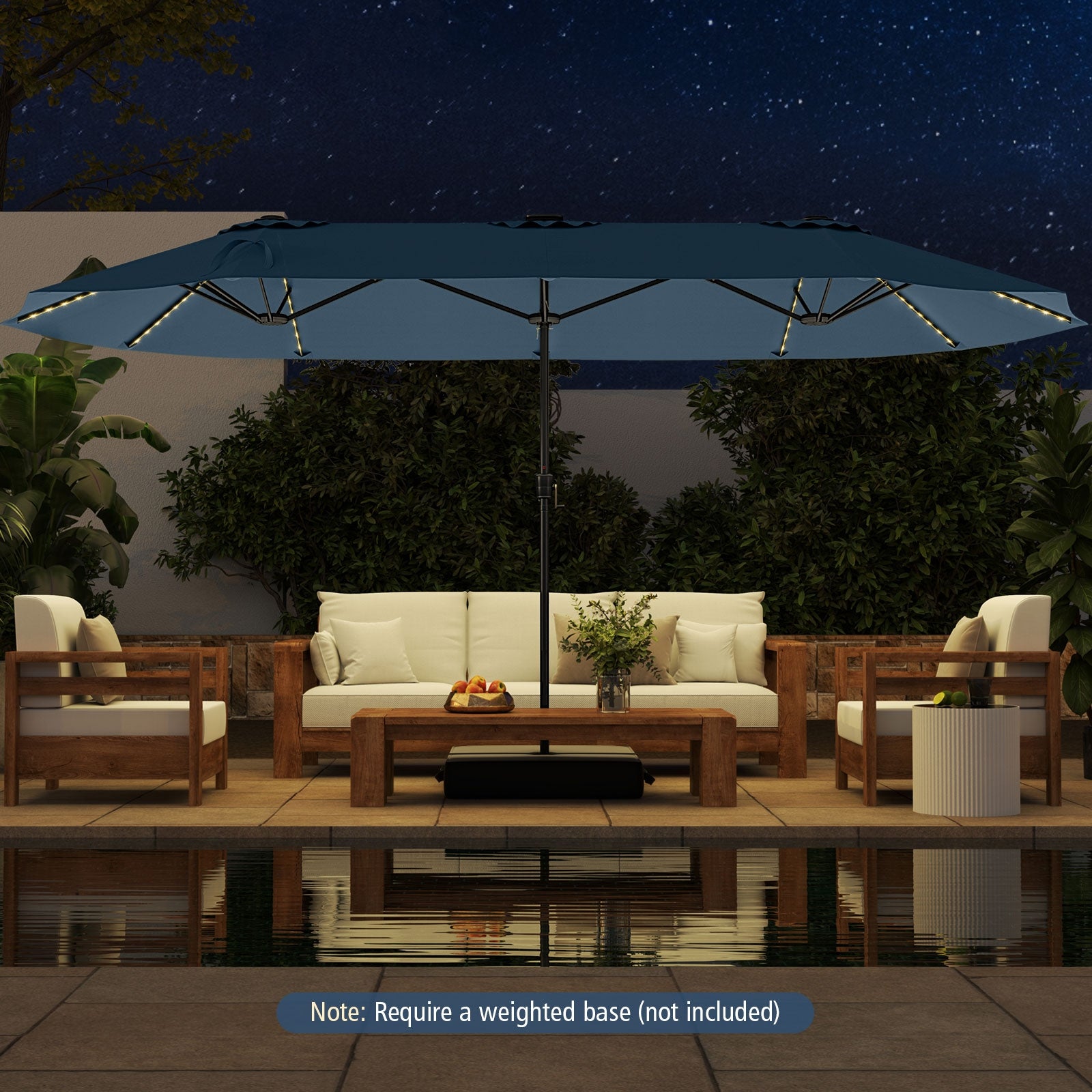 15.5 FT Patio Umbrella, LED Solar Lights, Crank Handle, Navy Outdoor Umbrellas at Gallery Canada