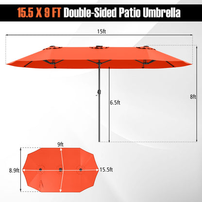15.5 FT Patio Umbrella With LED Solar Lights, Crank Handle, Orange Outdoor Umbrellas at Gallery Canada