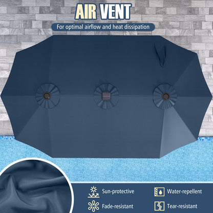 15.5 FT Patio Umbrella, LED Solar Lights, Crank Handle, Navy Outdoor Umbrellas at Gallery Canada
