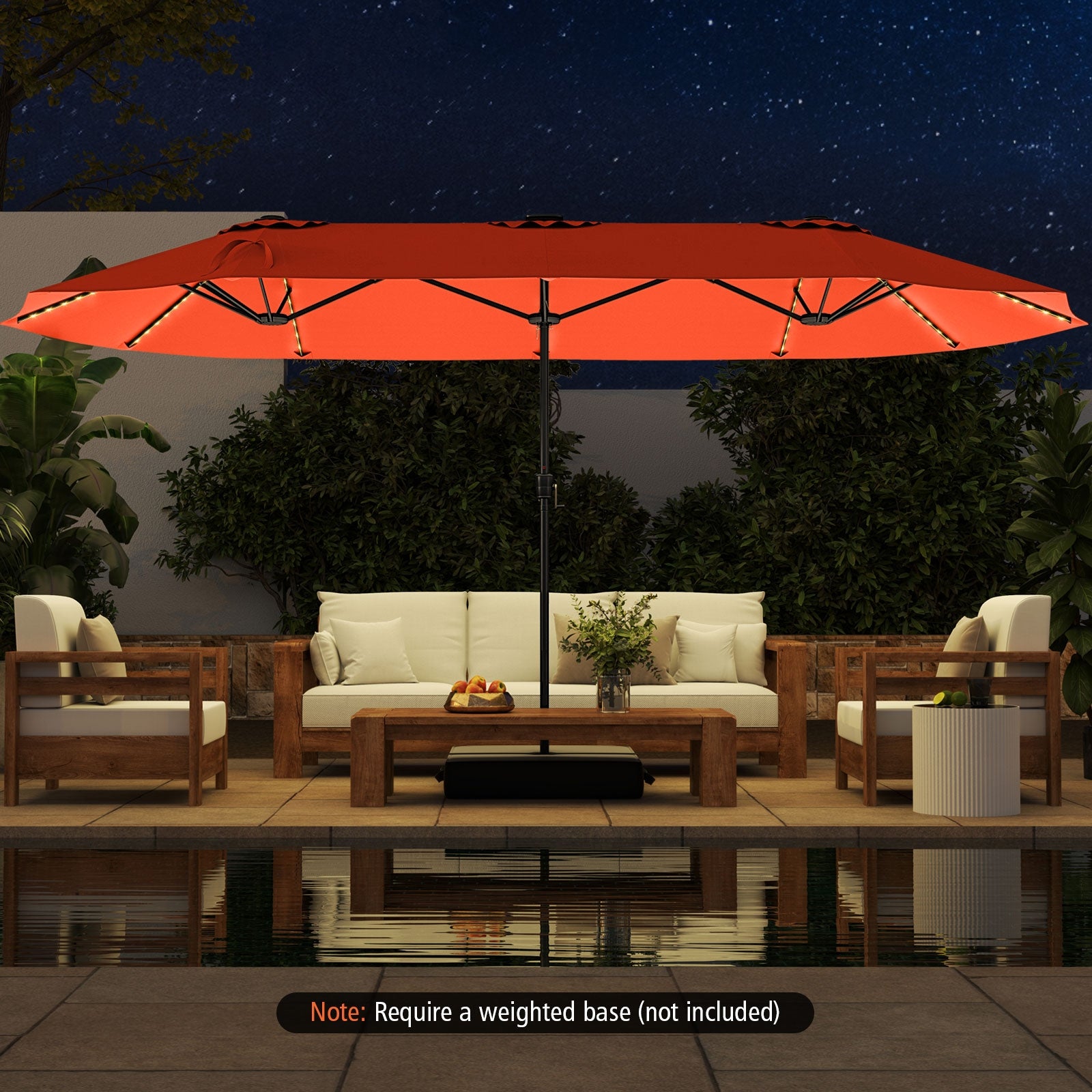 15.5 FT Patio Umbrella With LED Solar Lights, Crank Handle, Orange Outdoor Umbrellas at Gallery Canada