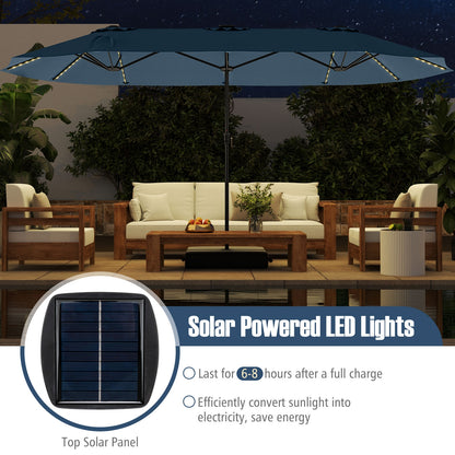 15.5 FT Patio Umbrella, LED Solar Lights, Crank Handle, Navy Outdoor Umbrellas at Gallery Canada
