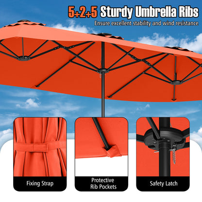 15.5 FT Patio Umbrella With LED Solar Lights, Crank Handle, Orange Outdoor Umbrellas at Gallery Canada