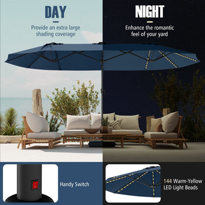 15.5 FT Patio Umbrella, LED Solar Lights, Crank Handle, Navy Outdoor Umbrellas at Gallery Canada