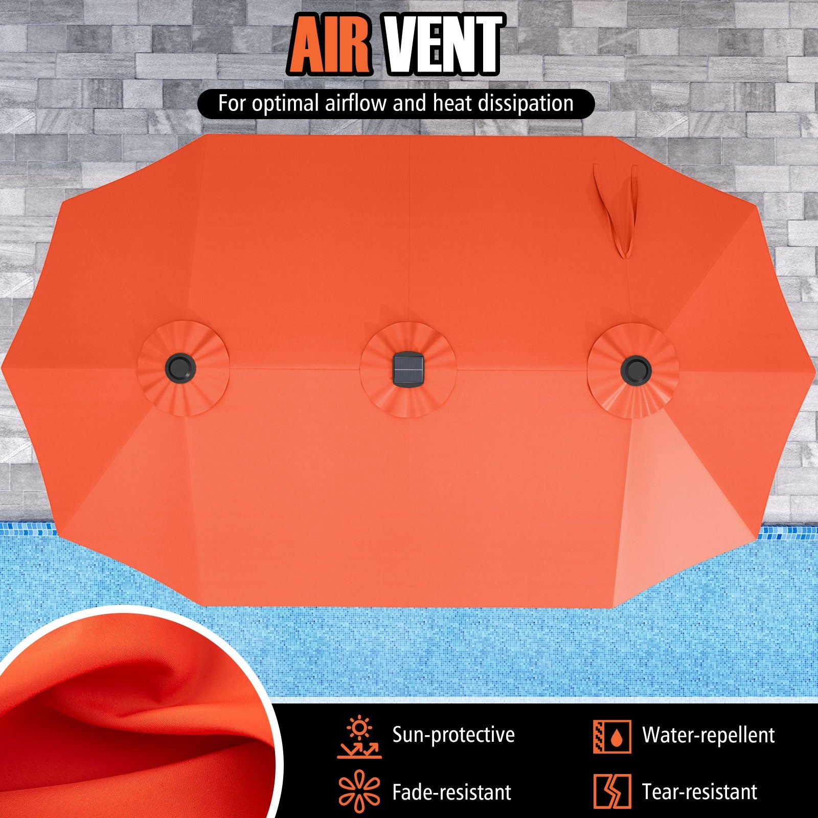 15.5 FT Patio Umbrella With LED Solar Lights, Crank Handle, Orange Outdoor Umbrellas at Gallery Canada