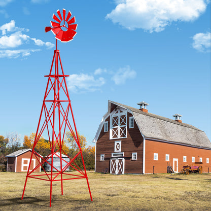 8 Feet Metal Windmill Ornamental Wind Wheel, Weather Resistant, Red Outdoor Decor at Gallery Canada