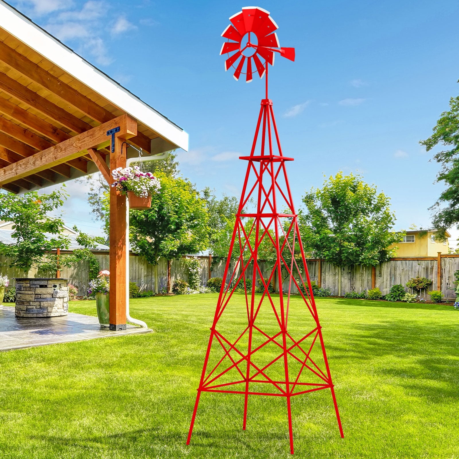 8 Feet Metal Windmill Ornamental Wind Wheel, Weather Resistant, Red Outdoor Decor at Gallery Canada