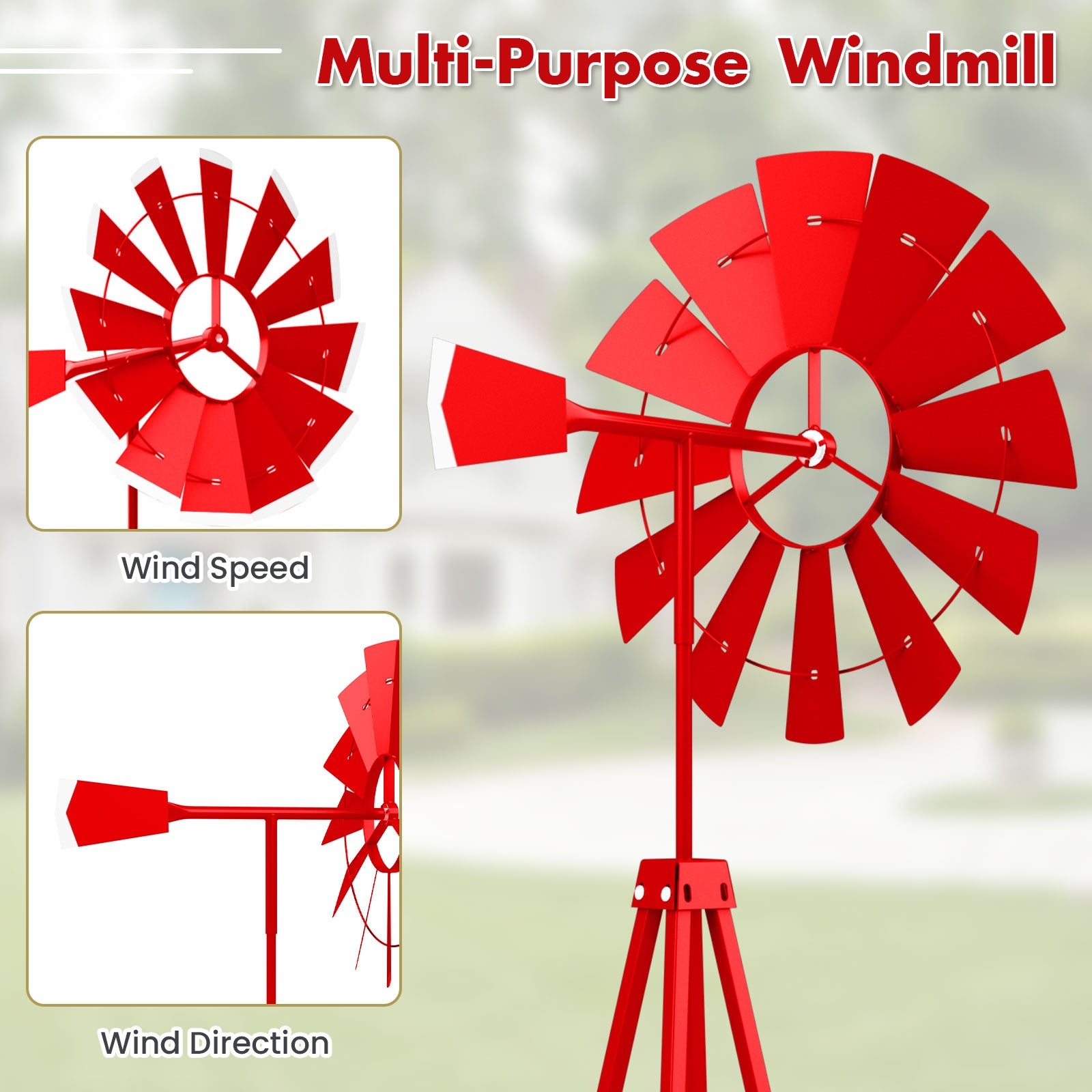 8 Feet Metal Windmill Ornamental Wind Wheel, Weather Resistant, Red Outdoor Decor at Gallery Canada