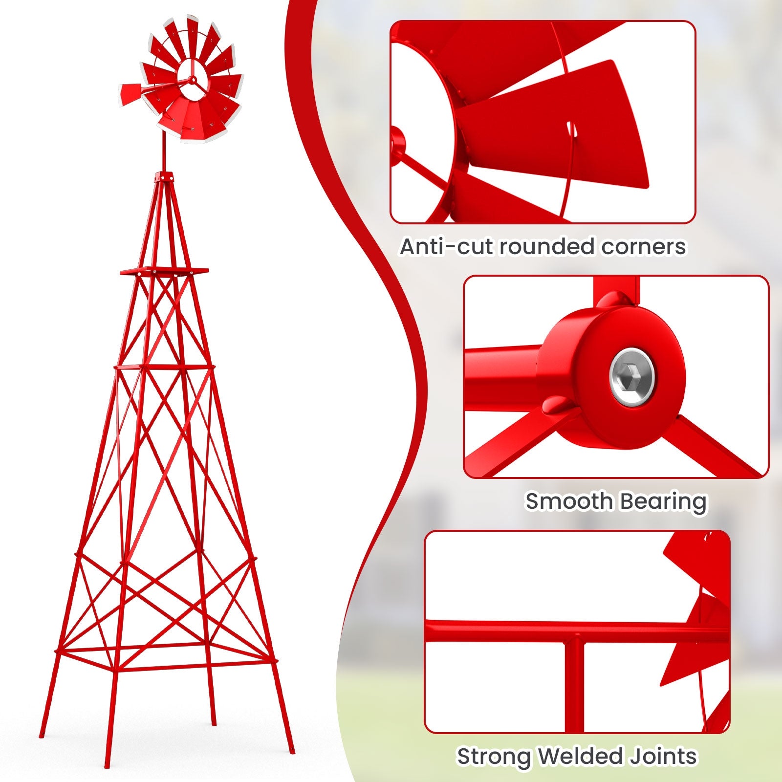 8 Feet Metal Windmill Ornamental Wind Wheel, Weather Resistant, Red Outdoor Decor at Gallery Canada