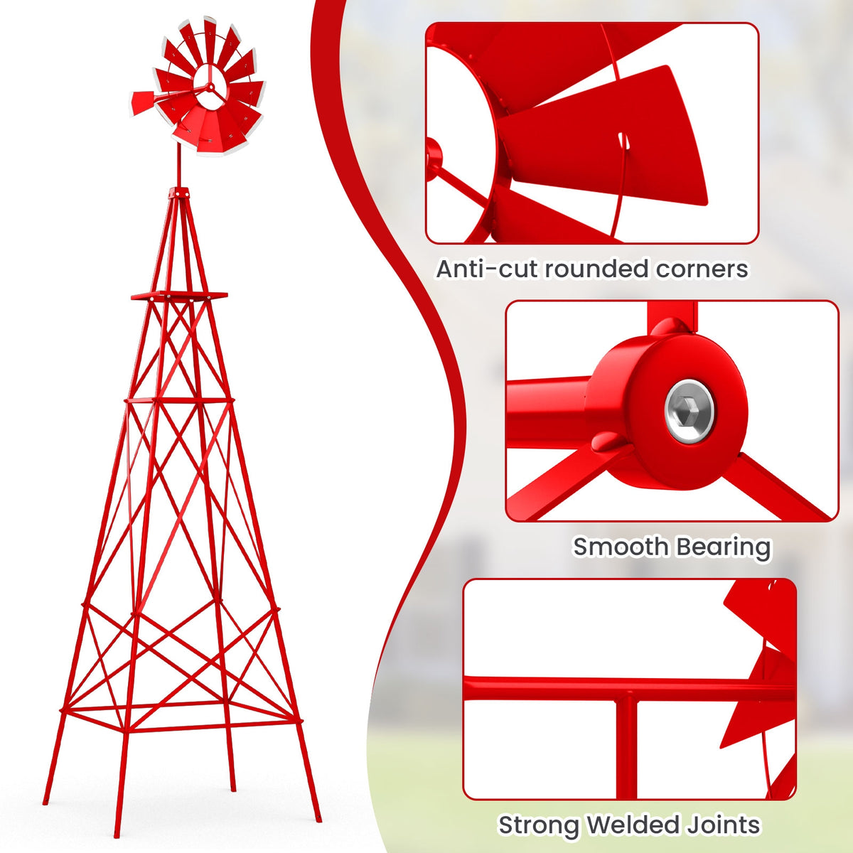 8 Feet Metal Windmill Ornamental Wind Wheel, Weather Resistant, Red Outdoor Decor at Gallery Canada