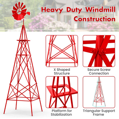 8 Feet Metal Windmill Ornamental Wind Wheel, Weather Resistant, Red Outdoor Decor at Gallery Canada