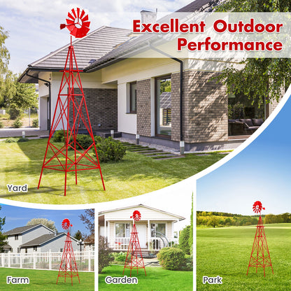 8 Feet Metal Windmill Ornamental Wind Wheel, Weather Resistant, Red Outdoor Decor at Gallery Canada