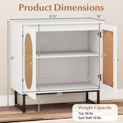 Rattan Storage Cabinet, 2 Doors, Adjustable Shelf, White Sideboards Cabinets & Buffets at Gallery Canada