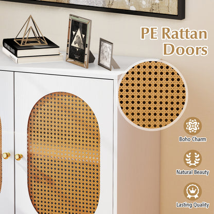 Rattan Storage Cabinet, 2 Doors, Adjustable Shelf, White Sideboards Cabinets & Buffets at Gallery Canada