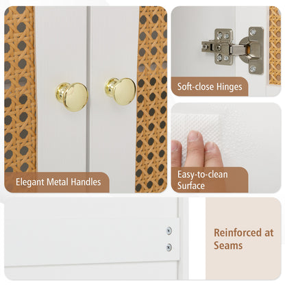 Rattan Storage Cabinet, 2 Doors, Adjustable Shelf, White Sideboards Cabinets & Buffets at Gallery Canada