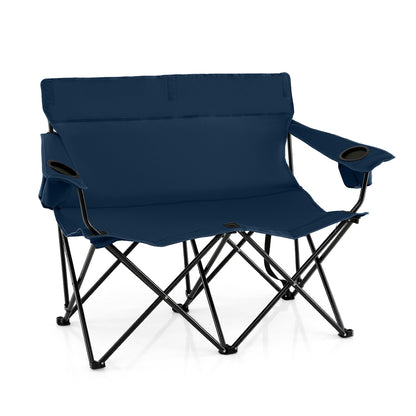 Double Camping Chair, 2-Person Folding Loveseat With Cup Holders, Blue Camping Furniture at Gallery Canada