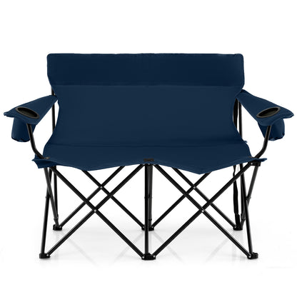 Double Camping Chair, 2-Person Folding Loveseat With Cup Holders, Blue Camping Furniture at Gallery Canada