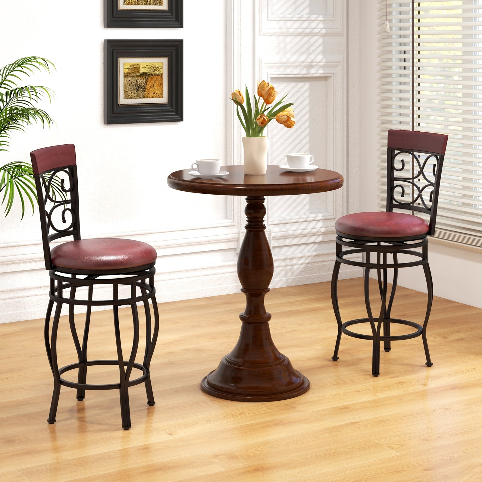 Set of 2 26 Inch Bar Stool, with Backrest and Footrest, Brown Dining Chairs at Gallery Canada