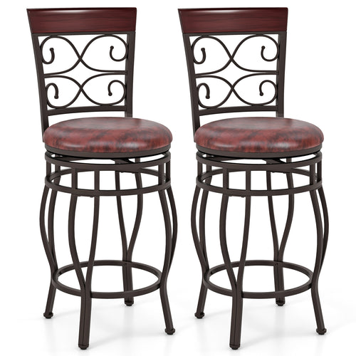Set of 2 26 Inch Bar Stool, with Backrest and Footrest, Brown
