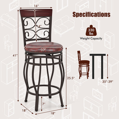 Set of 2 26 Inch Bar Stool, with Backrest and Footrest, Brown Dining Chairs at Gallery Canada