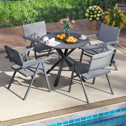 Outdoor Dining Chairs, Set of 4, Breathable Fabric Seat, Gray Beach & Lawn Chairs at Gallery Canada