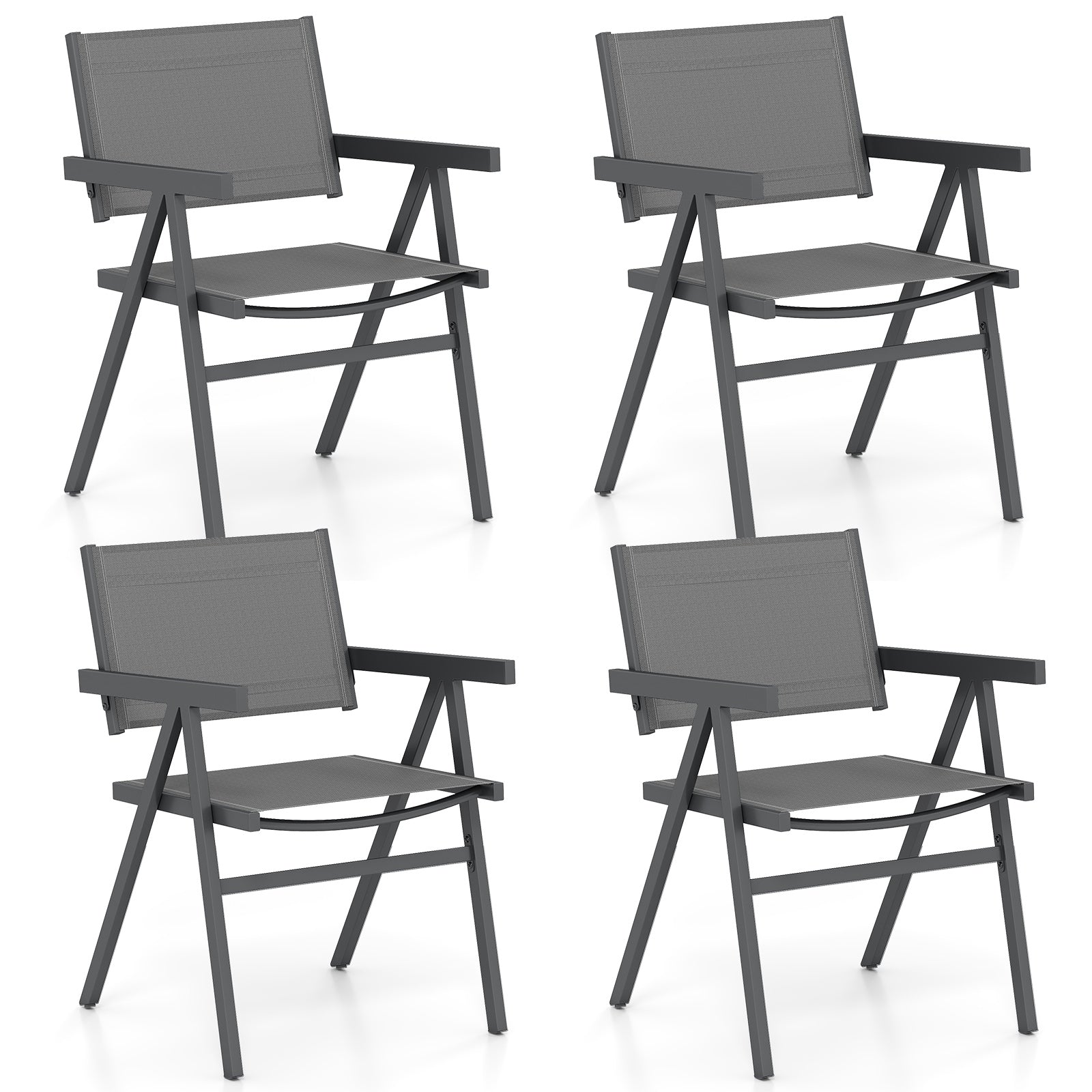 Outdoor Dining Chairs, Set of 4, Breathable Fabric Seat, Gray Beach & Lawn Chairs at Gallery Canada