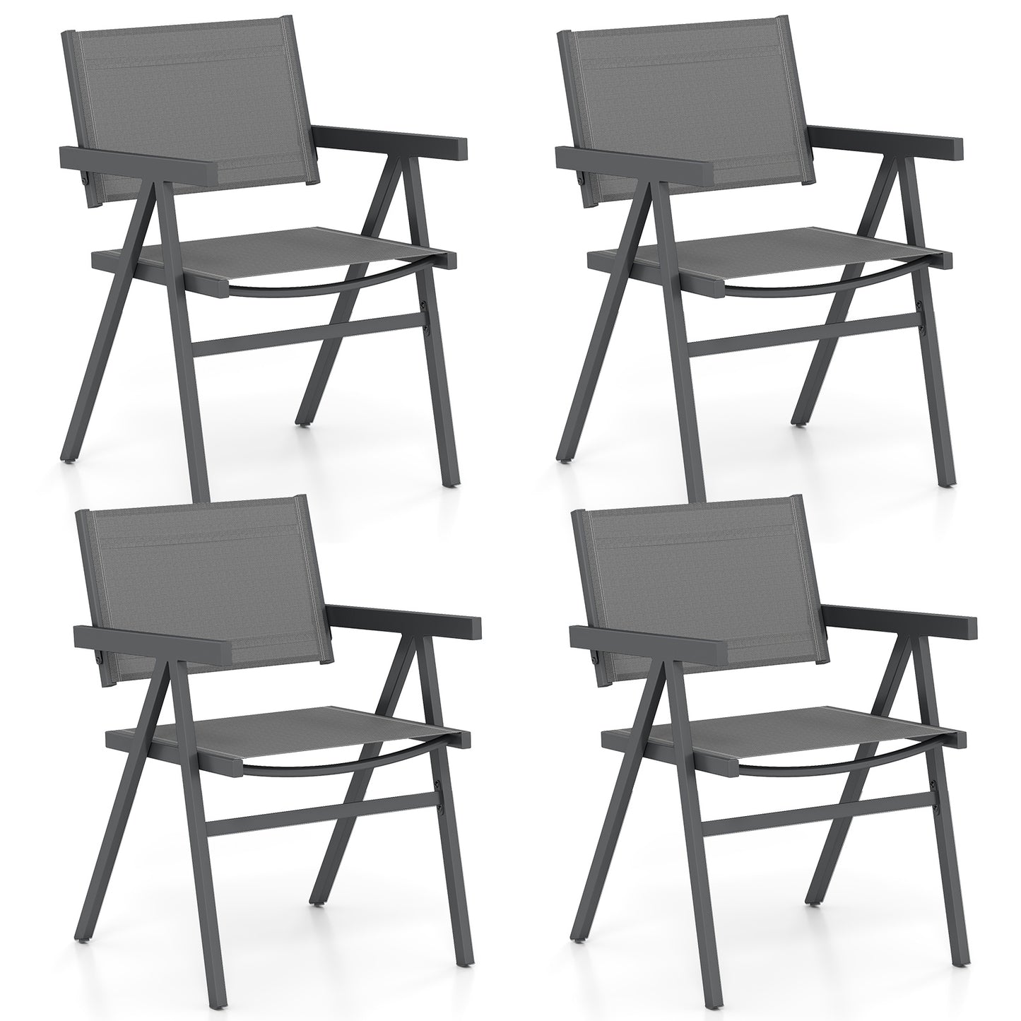 Outdoor Dining Chairs, Set of 4, Breathable Fabric Seat, Gray Beach & Lawn Chairs at Gallery Canada