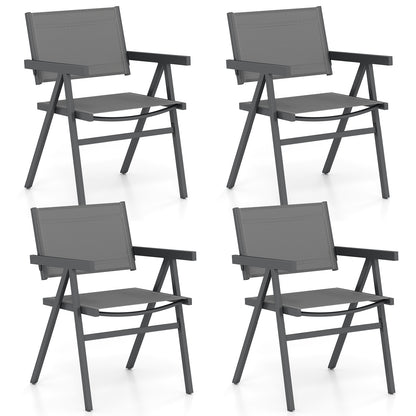 Outdoor Dining Chairs, Set of 4, Breathable Fabric Seat, Gray Beach & Lawn Chairs at Gallery Canada