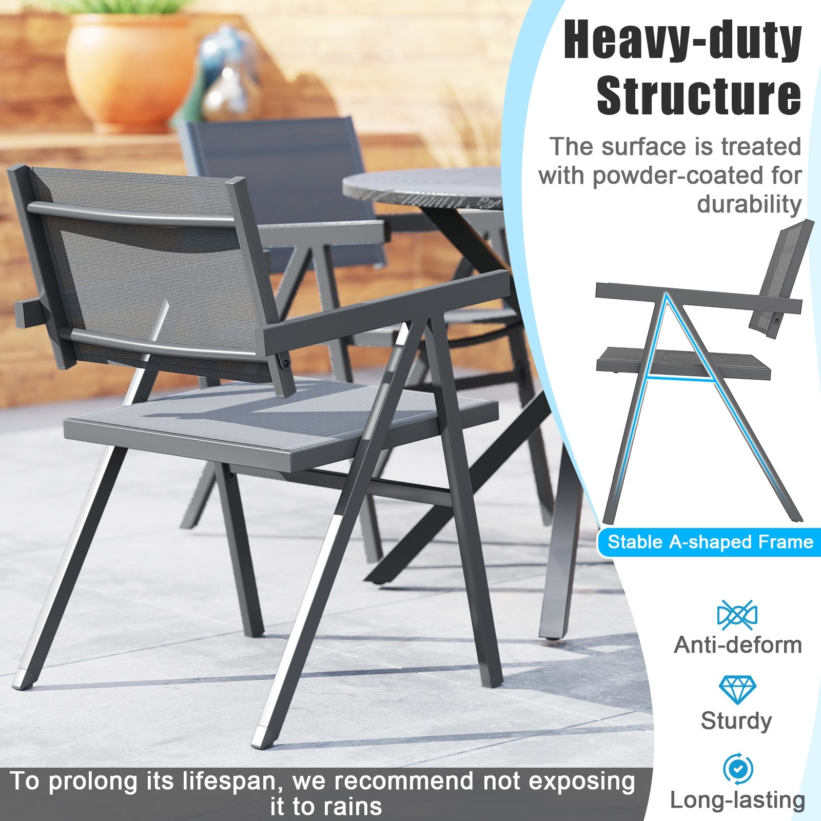 Outdoor Dining Chairs, Set of 4, Breathable Fabric Seat, Gray Beach & Lawn Chairs at Gallery Canada