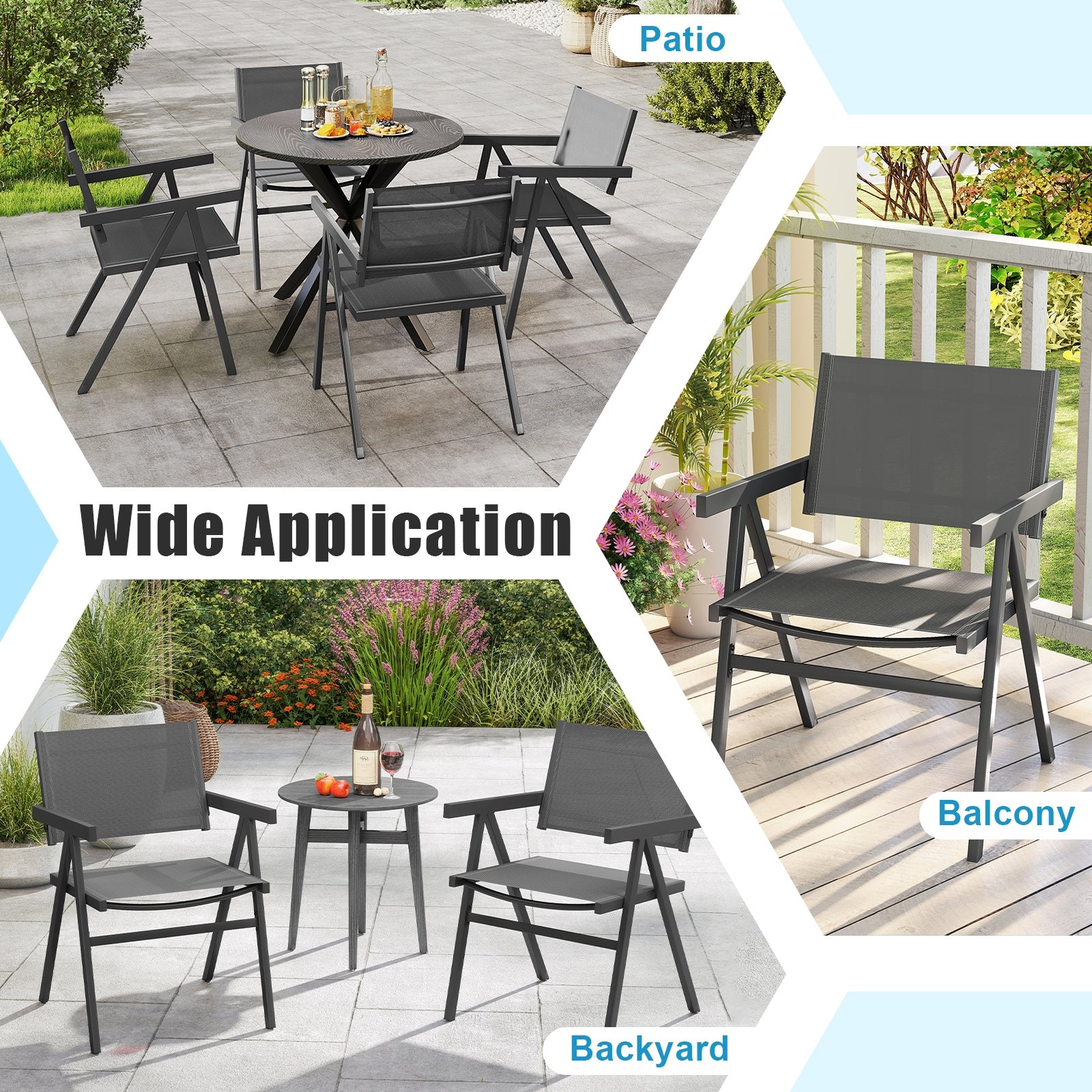 Outdoor Dining Chairs, Set of 4, Breathable Fabric Seat, Gray Beach & Lawn Chairs at Gallery Canada