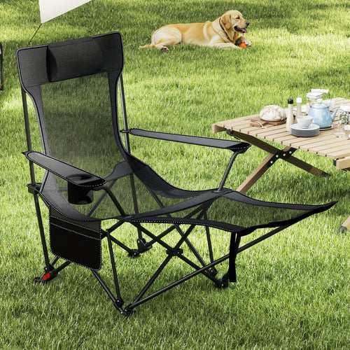 Reclining Camping Chair, Removable Footrest, Adjustable Backrest, Gray