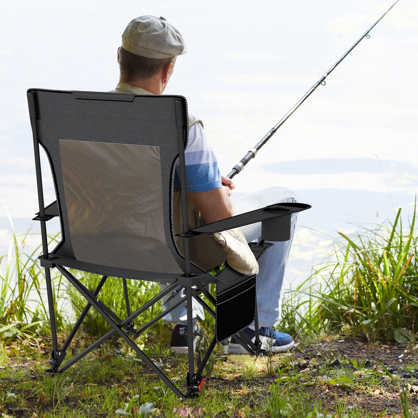 Reclining Camping Chair, Removable Footrest, Adjustable Backrest, Gray Camping Furniture at Gallery Canada