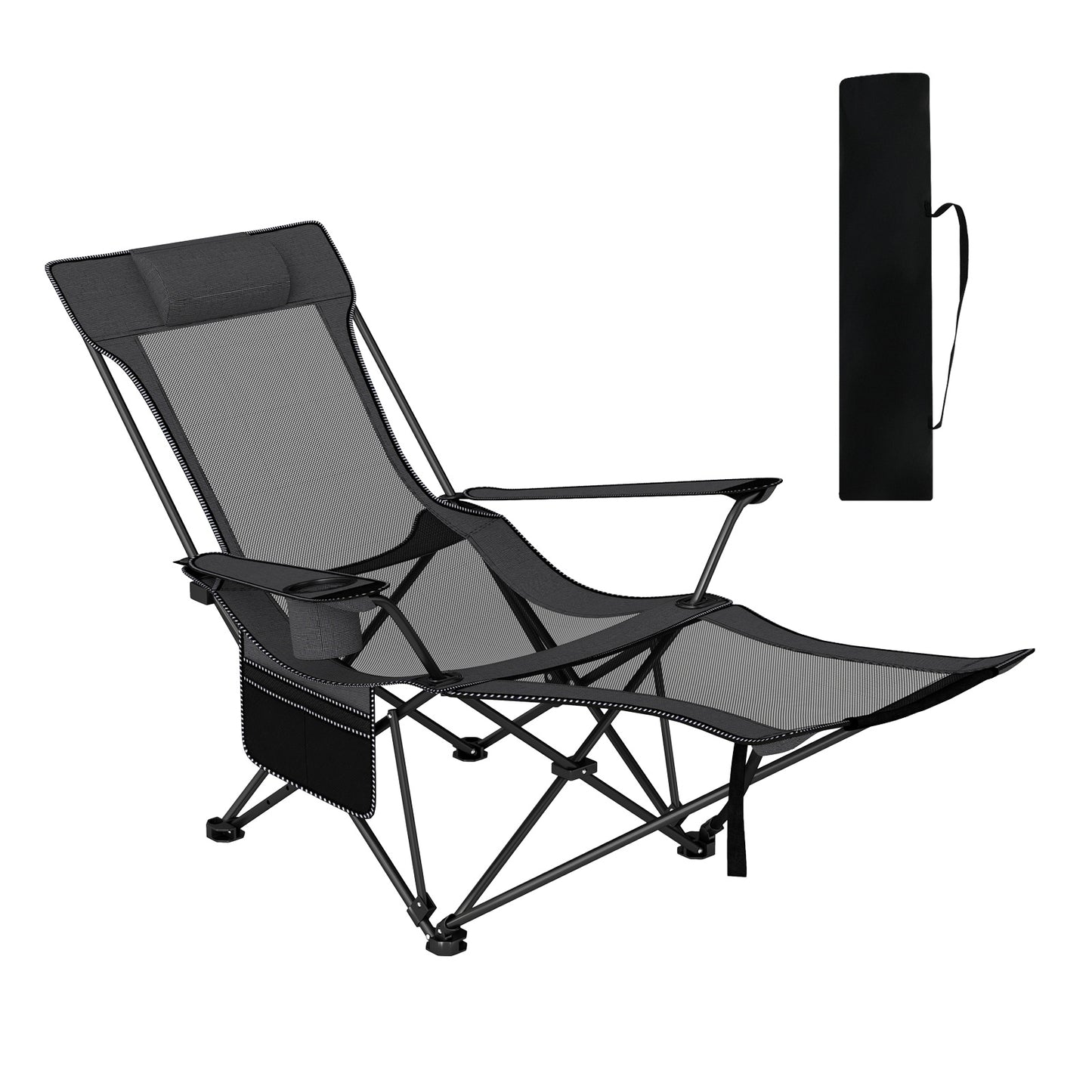 Reclining Camping Chair, Removable Footrest, Adjustable Backrest, Gray Camping Furniture at Gallery Canada