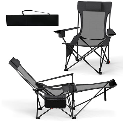 Reclining Camping Chair, Removable Footrest, Adjustable Backrest, Gray Camping Furniture at Gallery Canada