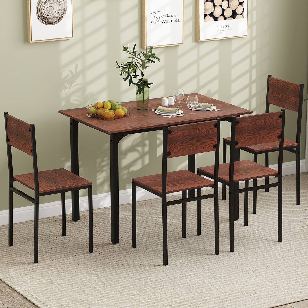 Industrial Dining Table Set, 5 Piece, Walnut, For 4 Dining Room Sets at Gallery Canada