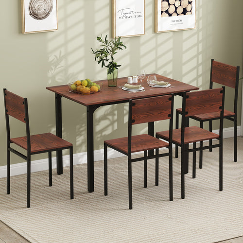 Industrial Dining Table Set, 5 Piece, Walnut, For 4
