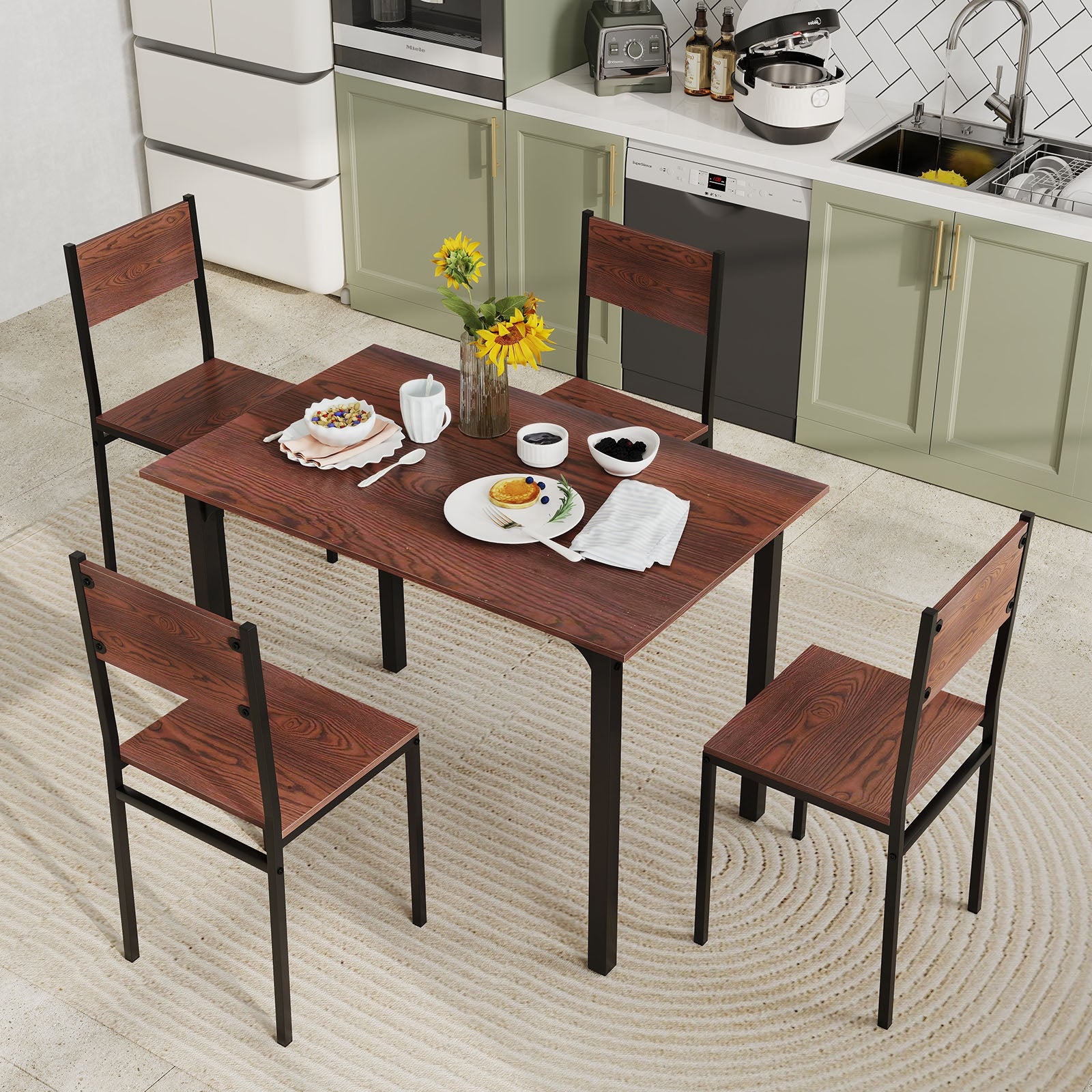 Industrial Dining Table Set, 5 Piece, Walnut, For 4 Dining Room Sets at Gallery Canada