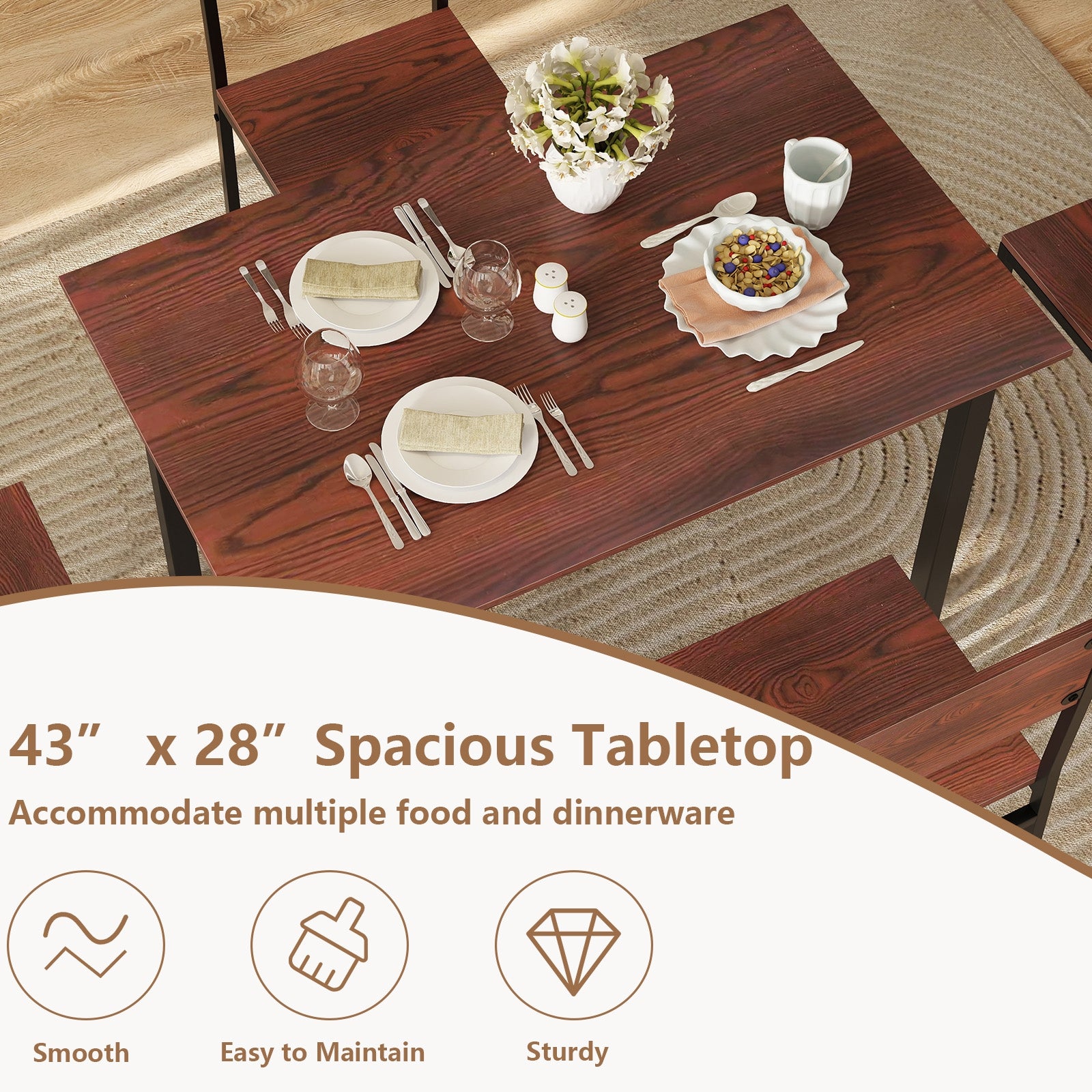Industrial Dining Table Set, 5 Piece, Walnut, For 4 Dining Room Sets at Gallery Canada