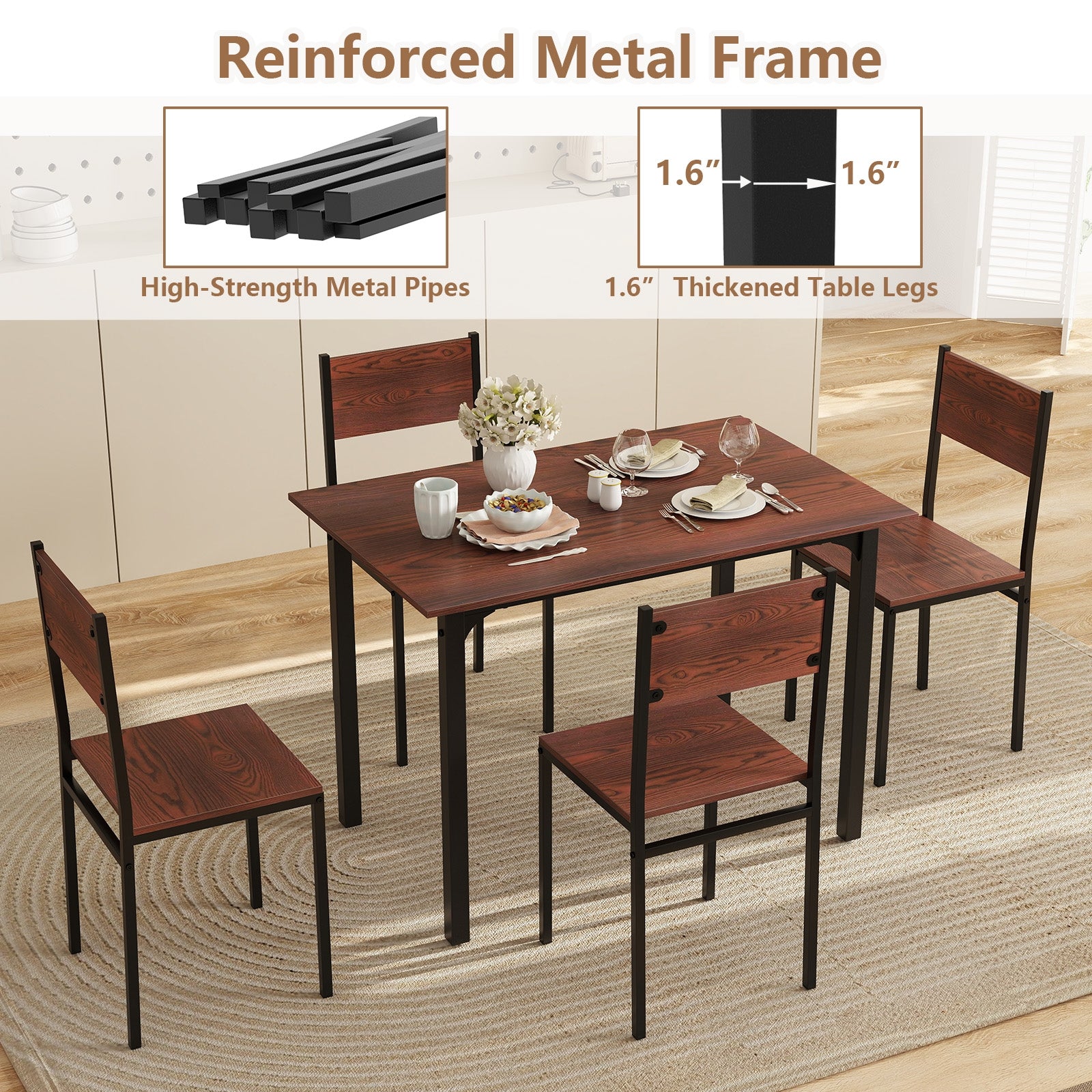 Industrial Dining Table Set, 5 Piece, Walnut, For 4 Dining Room Sets at Gallery Canada