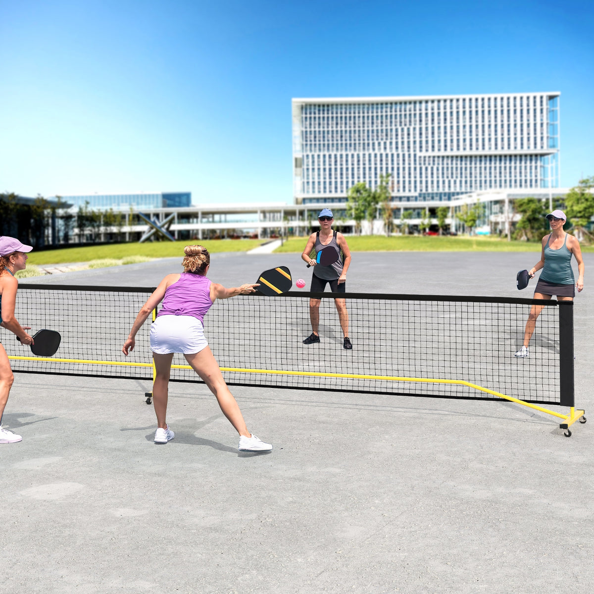22 Ft Portable Pickleball Net, 6 Lockable Wheels, Carry Bag, Yellow Sport Equipments at Gallery Canada