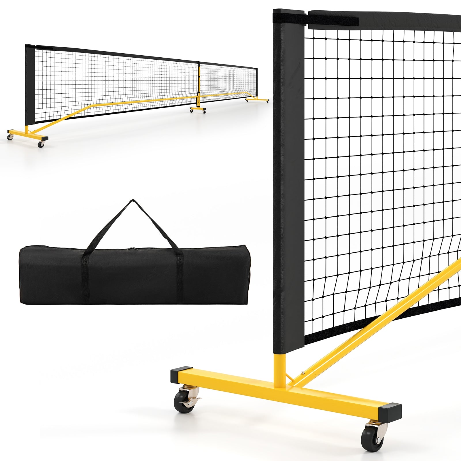 22 Ft Portable Pickleball Net, 6 Lockable Wheels, Carry Bag, Yellow Sport Equipments at Gallery Canada