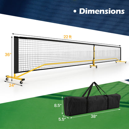 22 Ft Portable Pickleball Net, 6 Lockable Wheels, Carry Bag, Yellow Sport Equipments at Gallery Canada