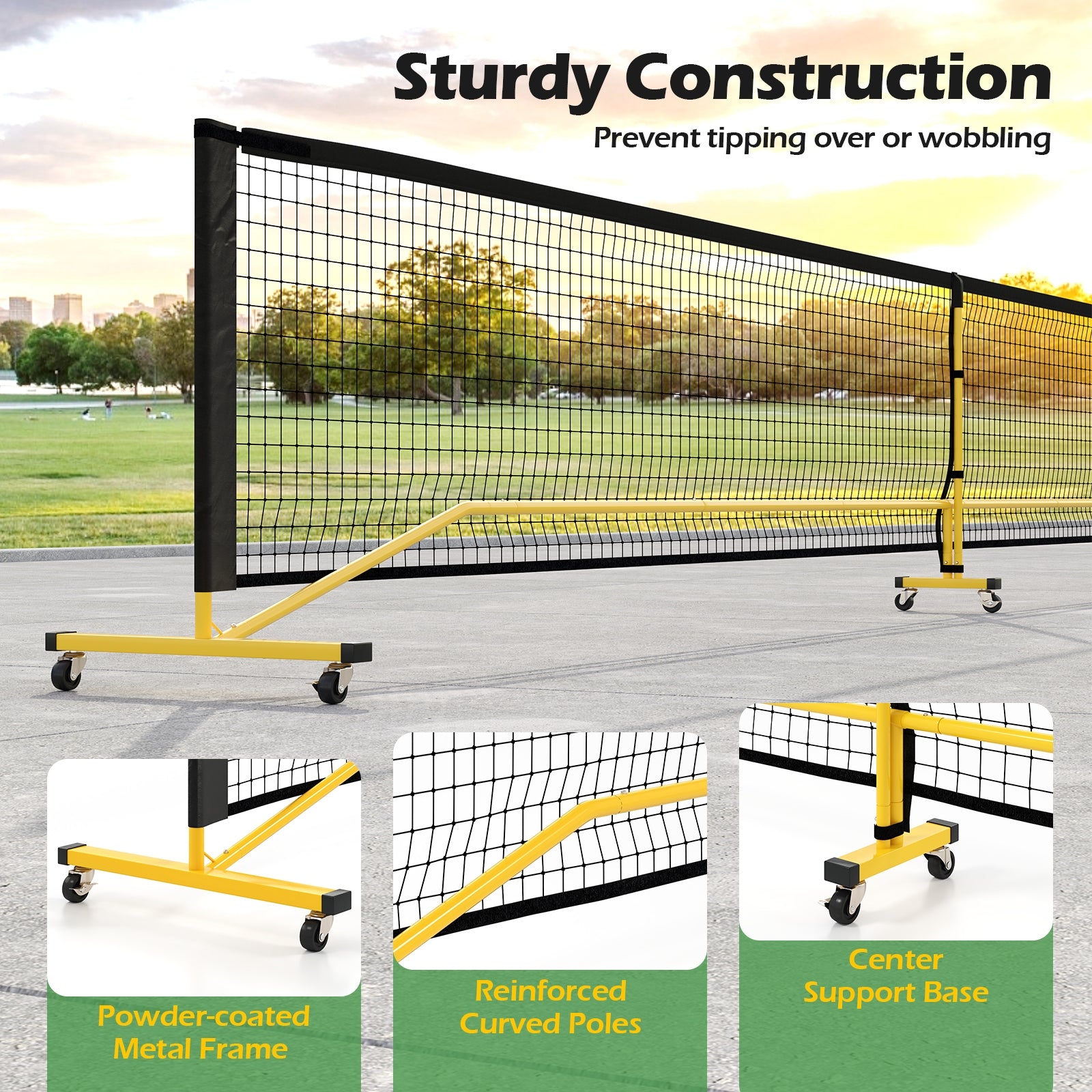 22 Ft Portable Pickleball Net, 6 Lockable Wheels, Carry Bag, Yellow Sport Equipments at Gallery Canada