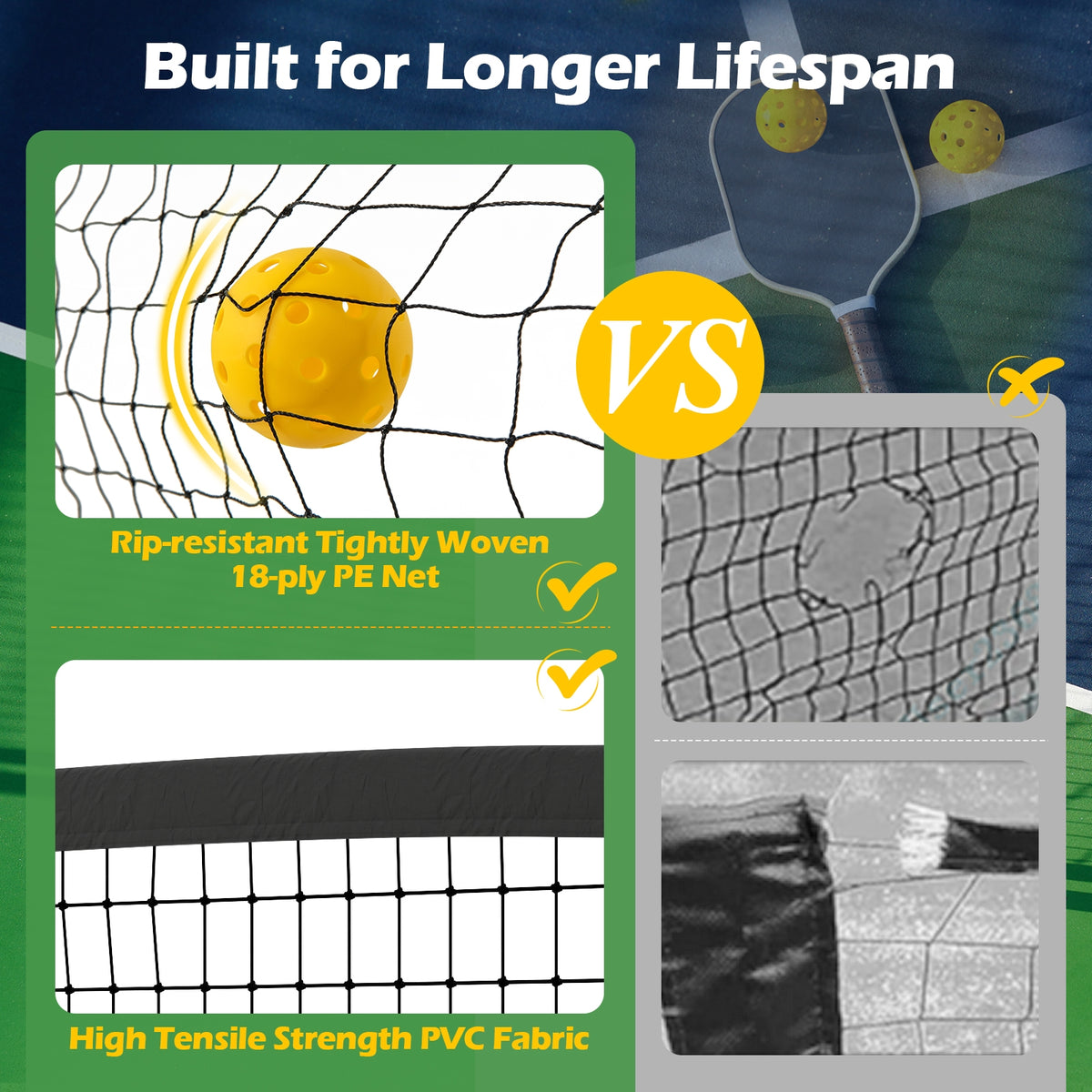 22 Ft Portable Pickleball Net, 6 Lockable Wheels, Carry Bag, Yellow Sport Equipments at Gallery Canada