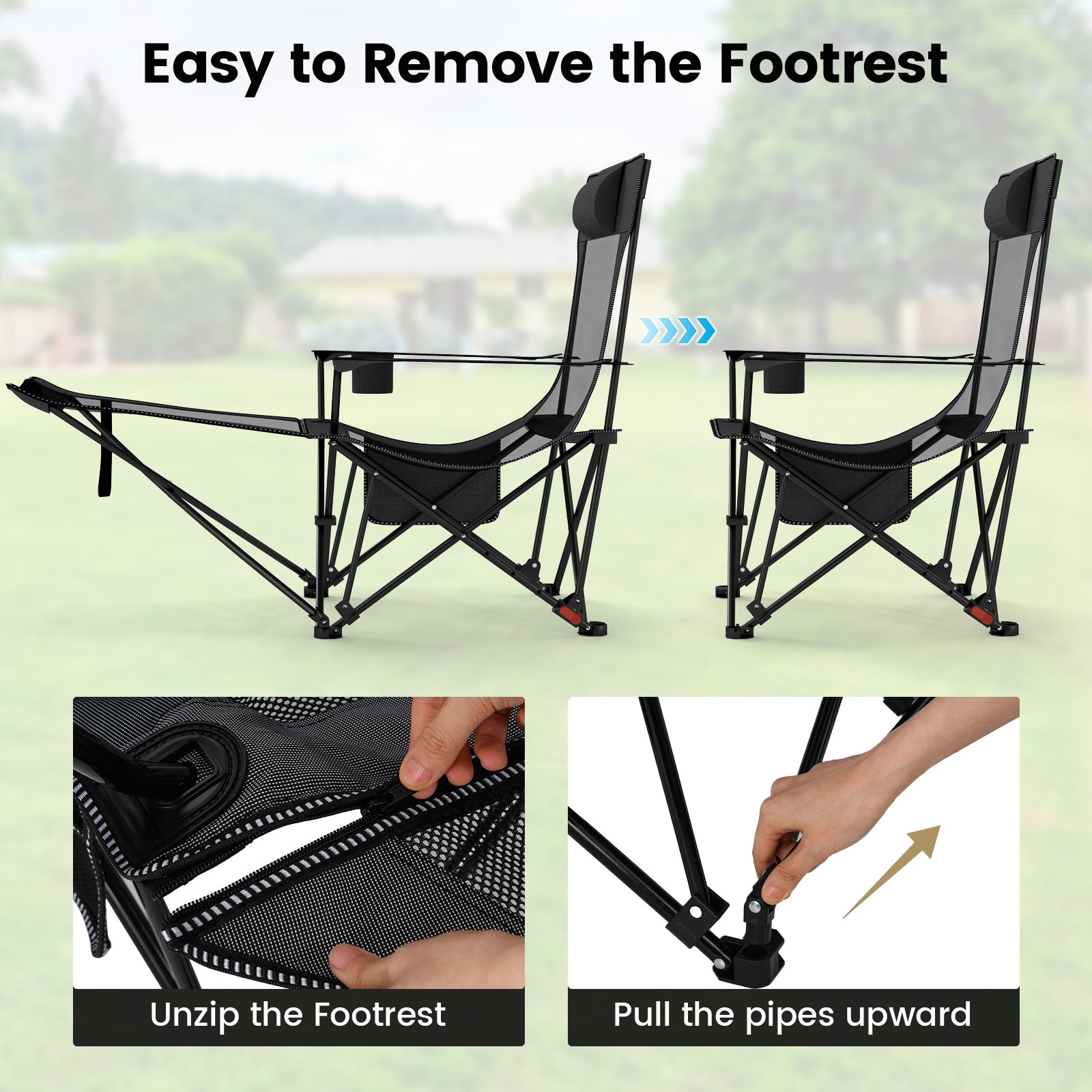 Reclining Camping Chair, Removable Footrest, Adjustable Backrest, Gray Camping Furniture at Gallery Canada
